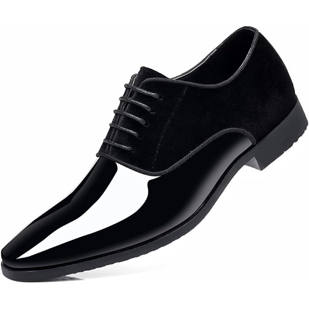 🆕Men's Black Tuxedo Lace-up Oxfords Plain or Cap Toe Leather Dress Shoes